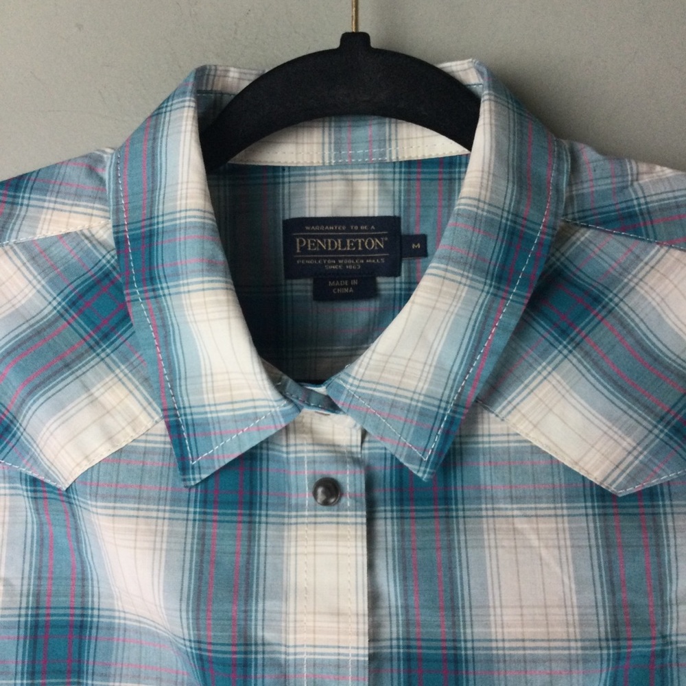 Pendleton Frontier Aqua Multi Plaid Snap Front Sh… - image 4